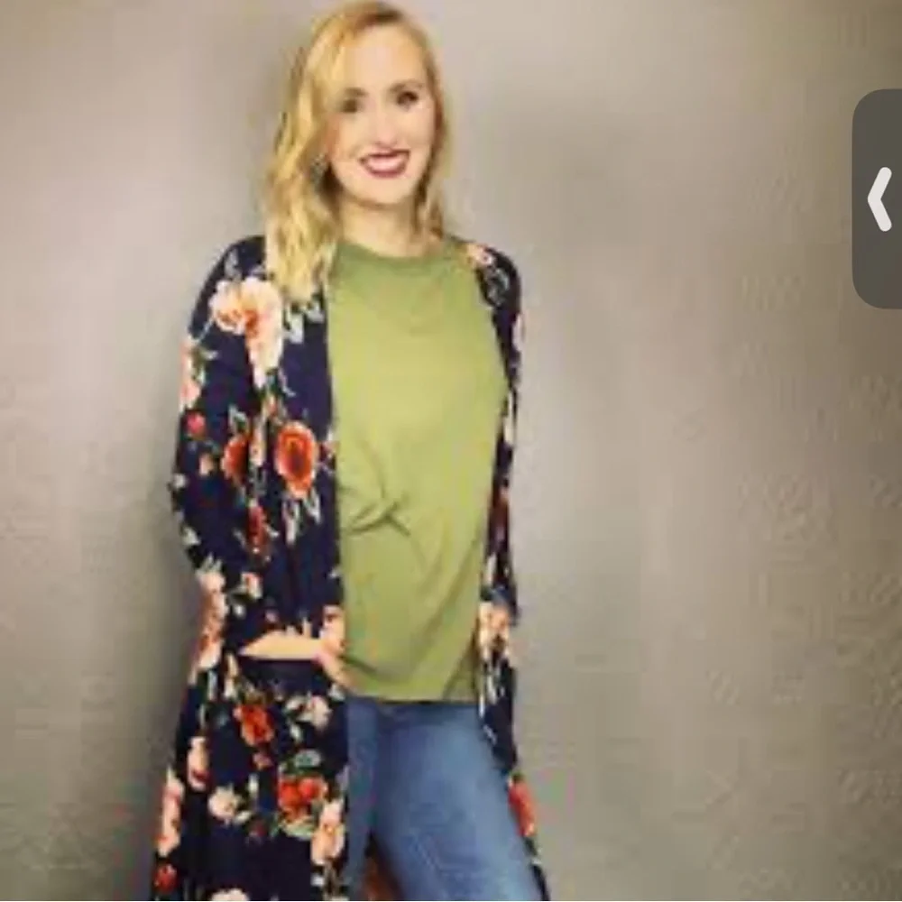 Dark Floral Navy Blue Pink Red Kimono Waterfall Cardigan, Oversized Small S